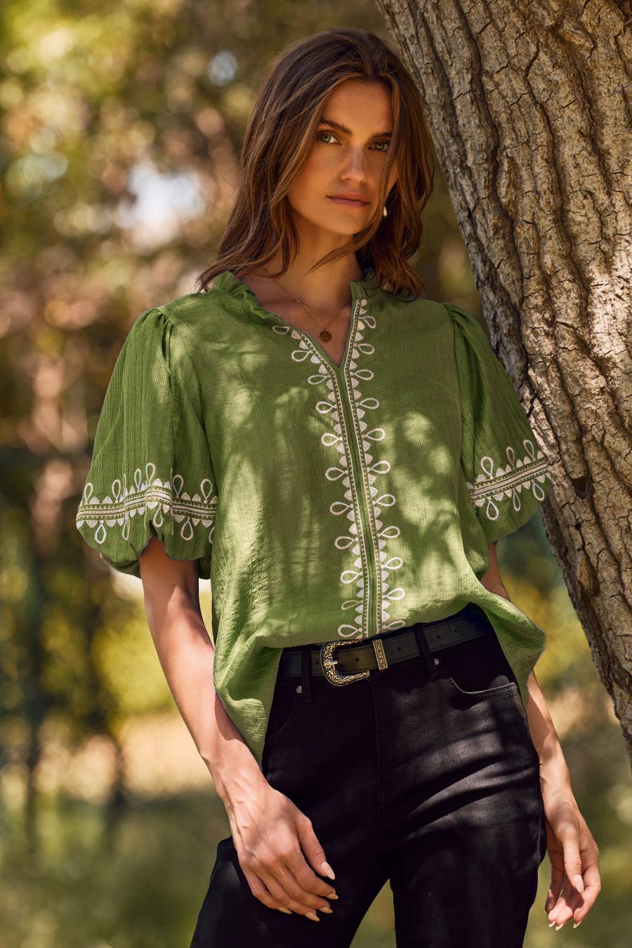 Oddi - Wholesale Blouse - Women's - Solid Embroidered Short Bubble Sleeve Blouse6