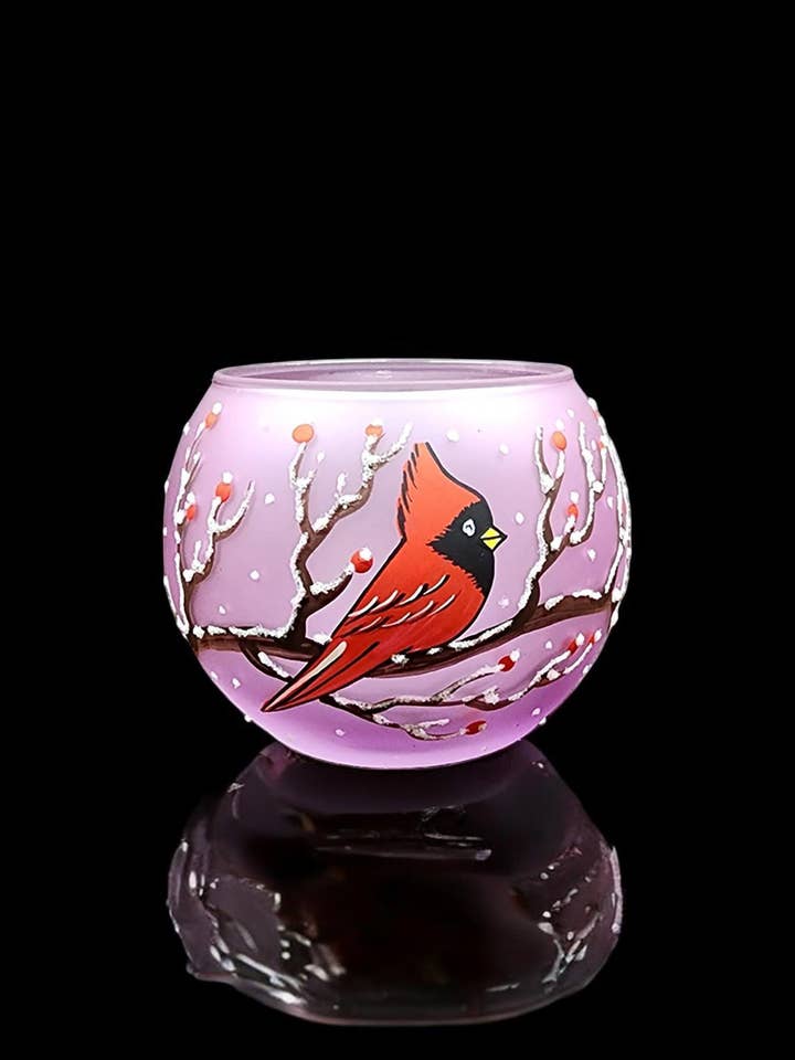 Lavender Blown Glass - Cardinal Candle Holder - Hand Painted for wholesale by Glass by Iness
