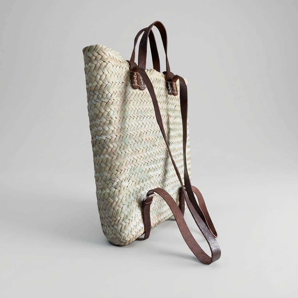 Melecraft - Wholesale Backpack - Women's - Woven Palm Leaf Backpack Leather Straps Boho Market Bag8
