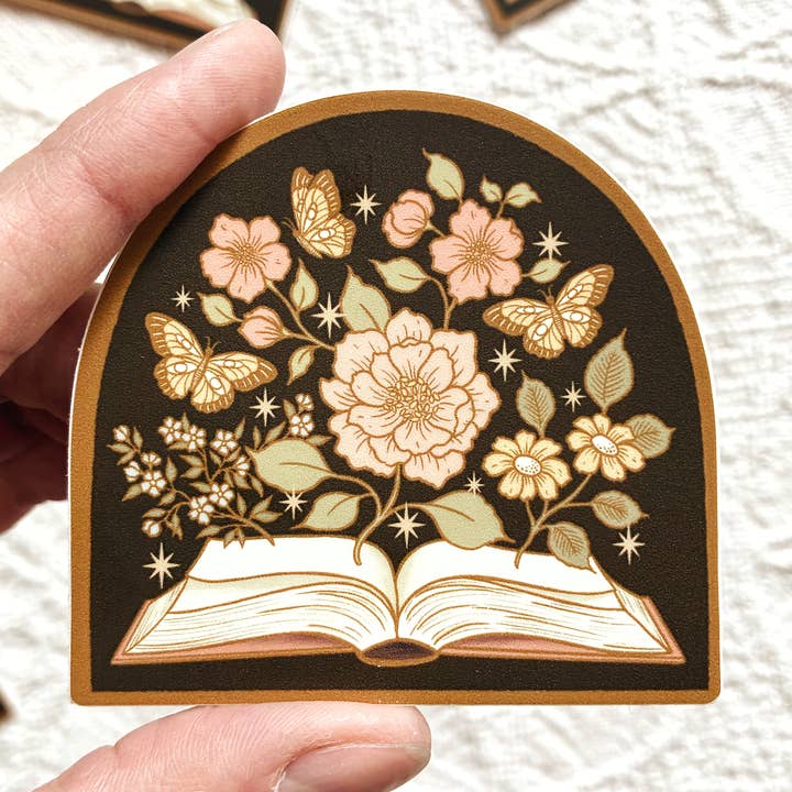 Flora West Design - Wholesale Sticker - Book Lovers Magical Floral Novel Sticker 2.5" Bookish Decal0