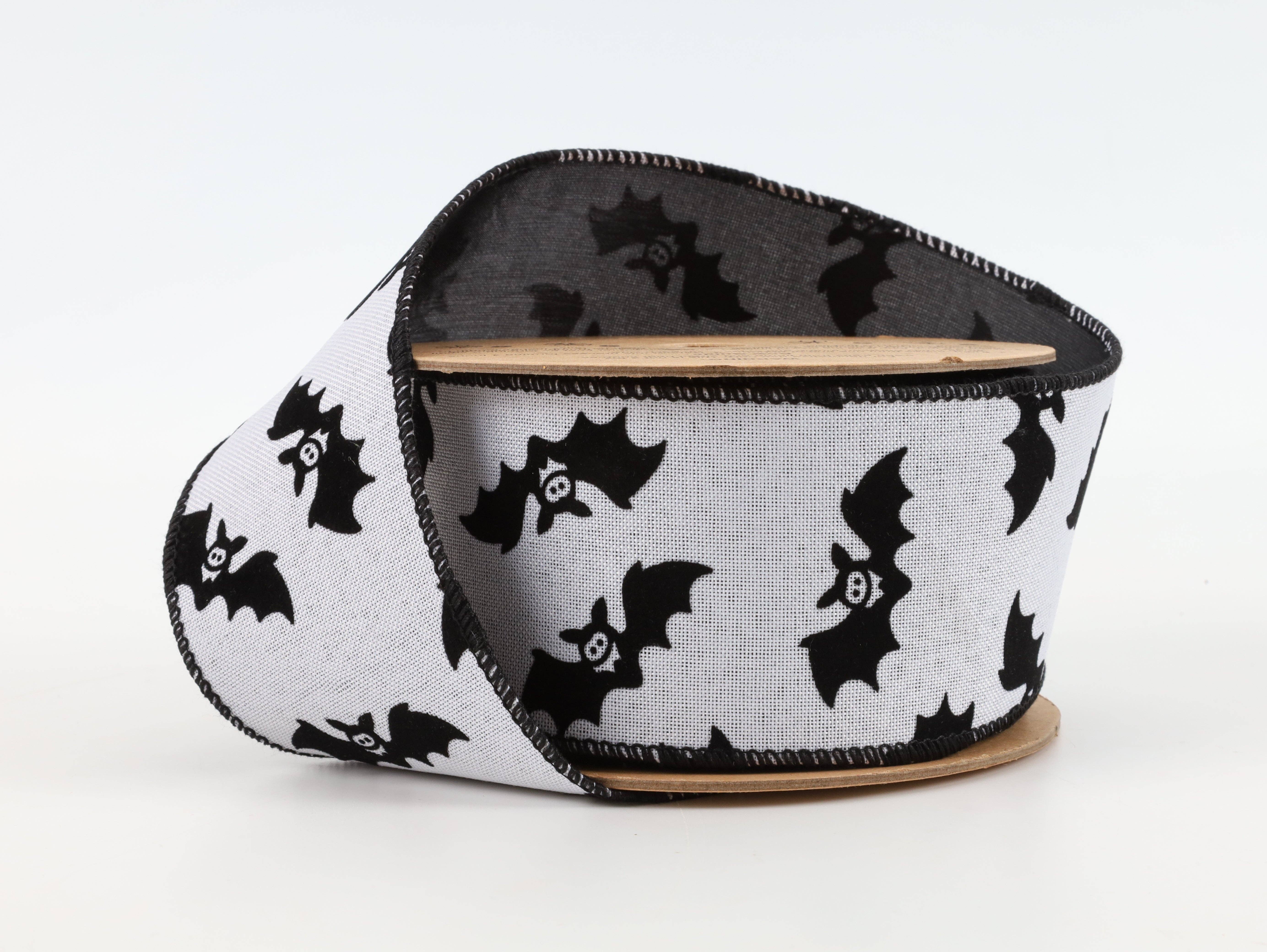 Wholesale Glittered Bats Wired Ribbon with Black Backing