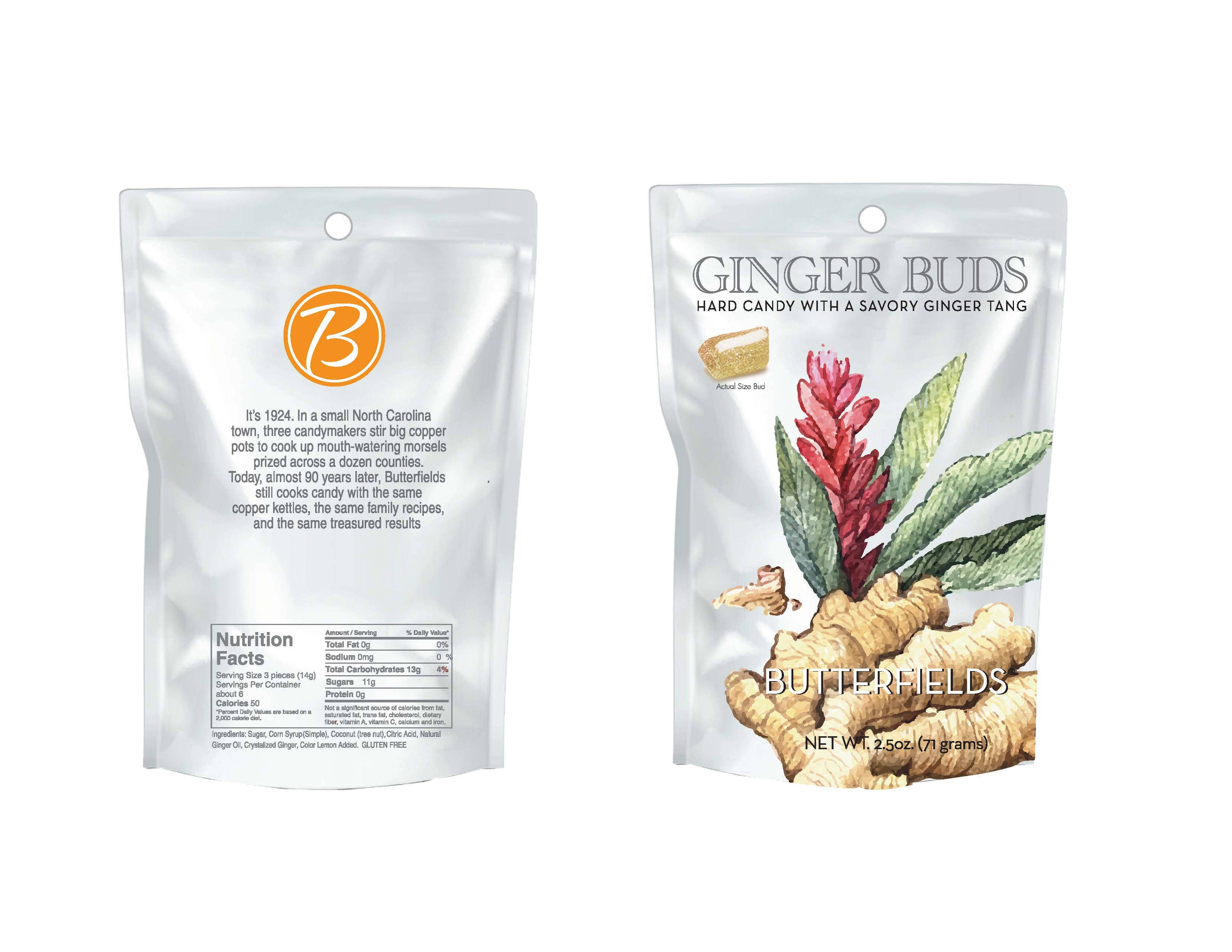 Butterfields Candy - Wholesale Zuigsnoepjes - Ginger Buds harde snoepjes 70 g1
