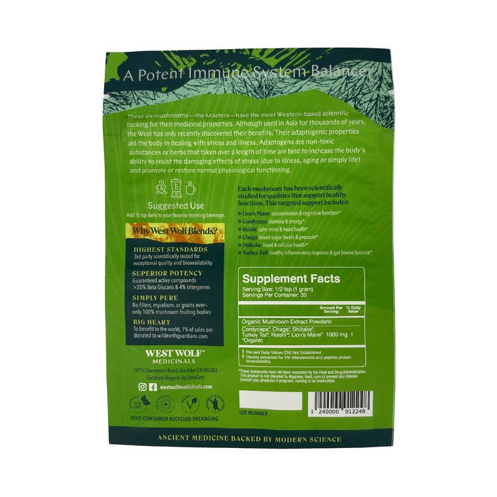 West Wolf Medicinals - Vente Supplément oral/vitamine - Extrait de Champignon Bio Lifeforce Supplément pour le Système Immunitaire1