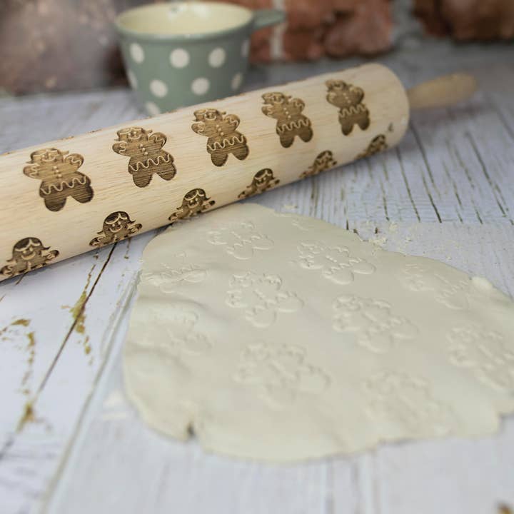 Gingerbread Girl Rolling Pin, Laser Engraved Rolling Pin, Holiday Themed, MADE IN OKLAHOMA for wholesale by Scissortail Meadows