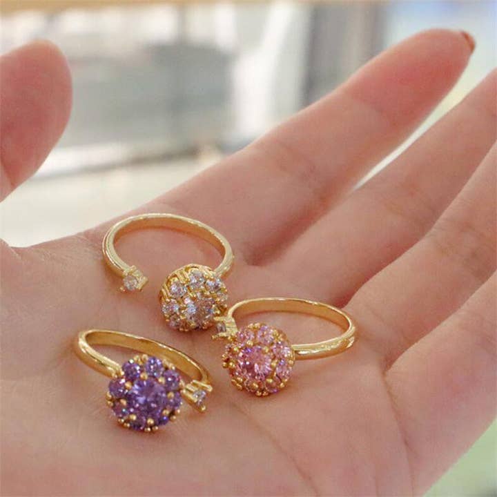 Perimade & Co. LLC - Wholesale Band/Stacked Ring - Purple Flower Anxiety Fidget Spinner Ring in Solid Copper