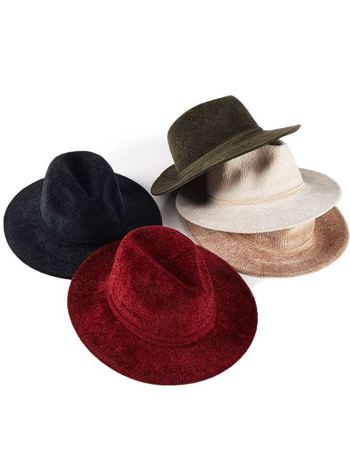 Velvety Corduroy Woven Chenille Floppy Fedora Rancher Hat for wholesale by Cap Zone
