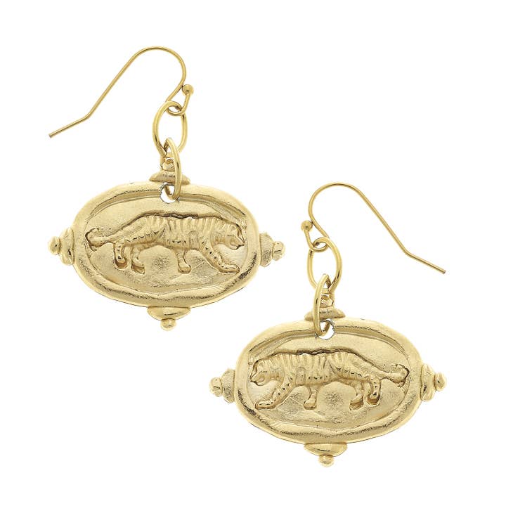 Gold Tiger Earrings for wholesale by Susan Shaw