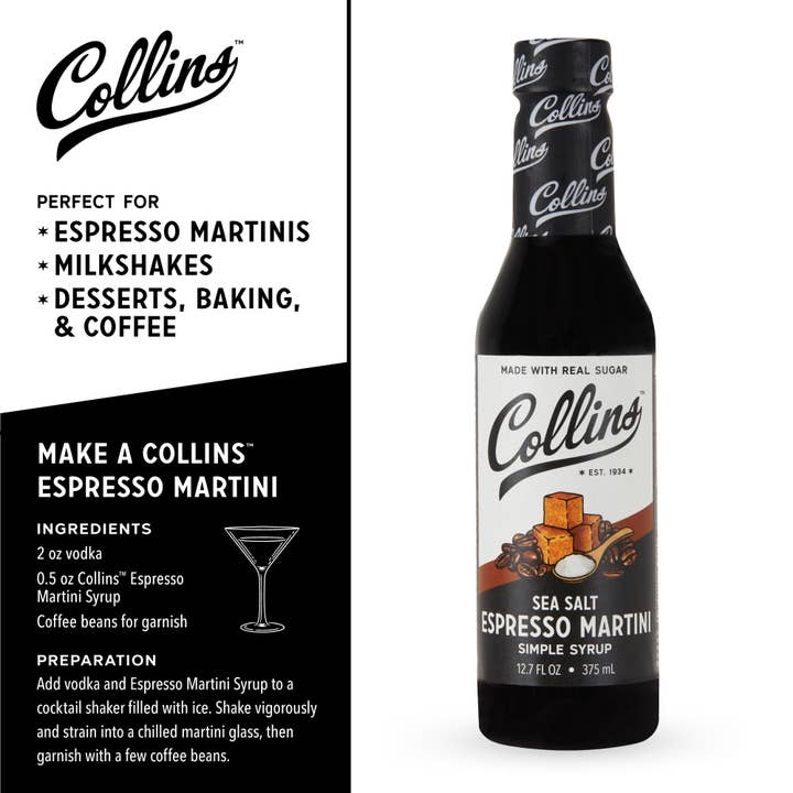 Collins - Wholesale Cocktail Mix/Syrup - Real Sugar Sea Salt Espresso Martini Simple Syrup 12.7 oz2