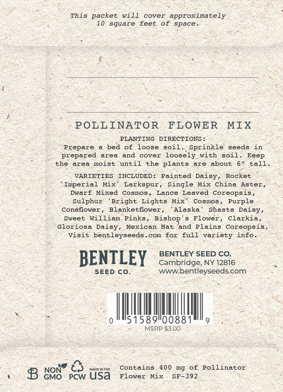 Bentley Seed Co. - Wholesale Plant Seeds - Bee Kind Help Pollinators Kraft Bee - Flower Mix Seed Packets7