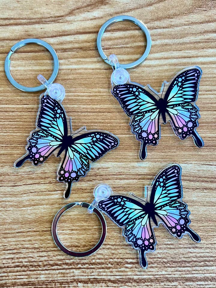 Rainbow Butterfly Keychain for wholesale by Golden Grove Paper