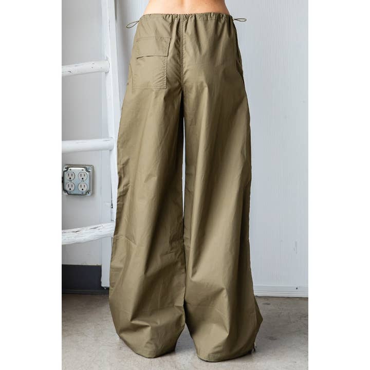 Olive Wide Fit Drawstring Parachute Pants for wholesale on Faire8
