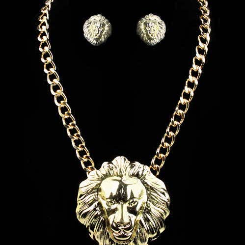 SNE4008GD - Lionhead Necklace - Gold for wholesale by Western Fashion