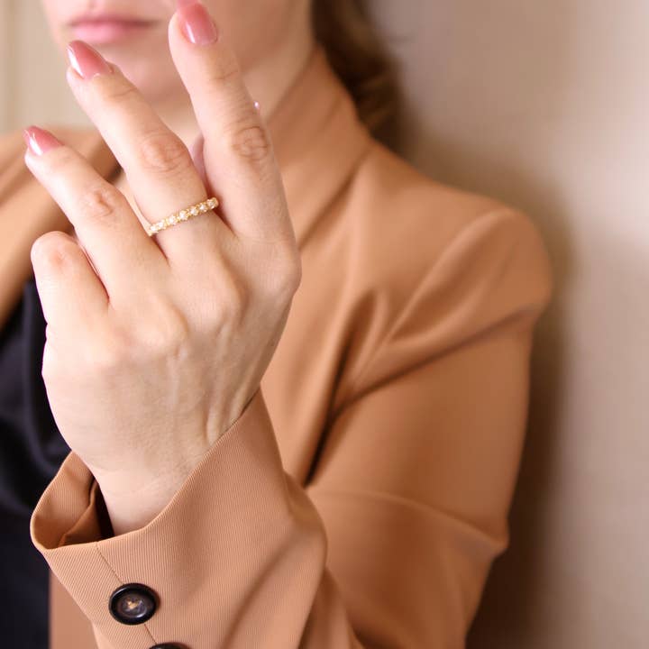 GoldFi - Wholesale Band/Stacked Ring - 18k Gold Filled Fresh Water Pearl Band Ring