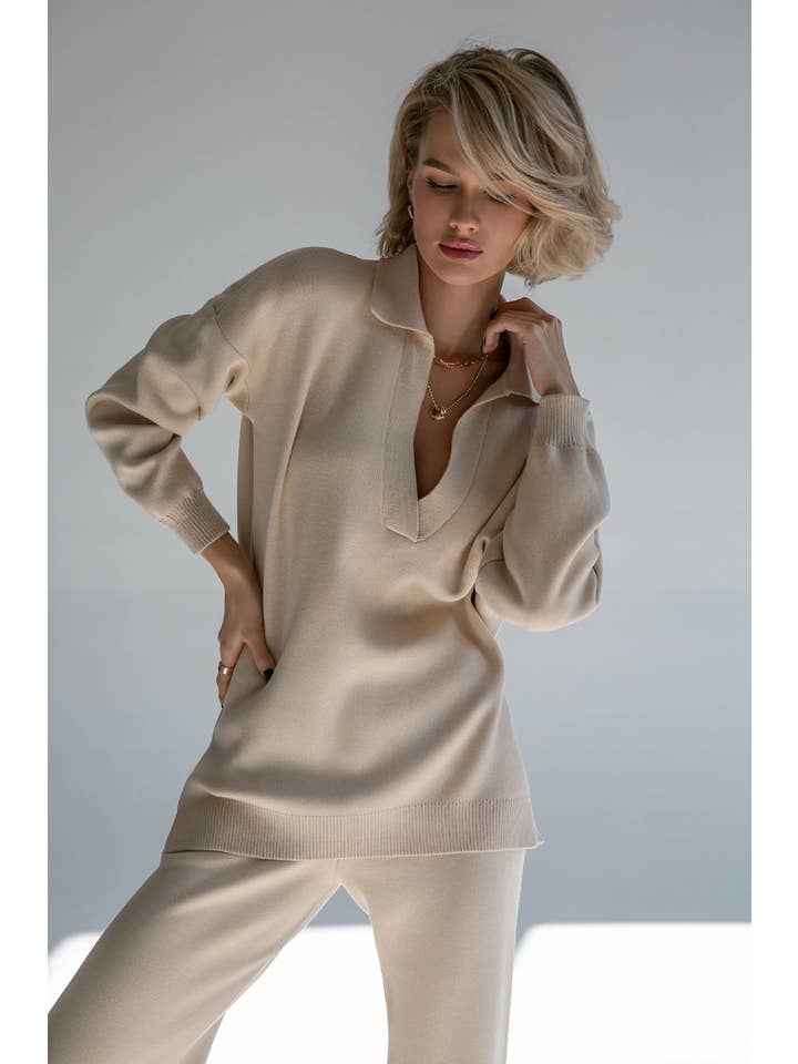 Nenya Fashion Limited – Großhandel Strickpullover – Damen – Pollo-Pullover mit Kragendetail in Übergröße3