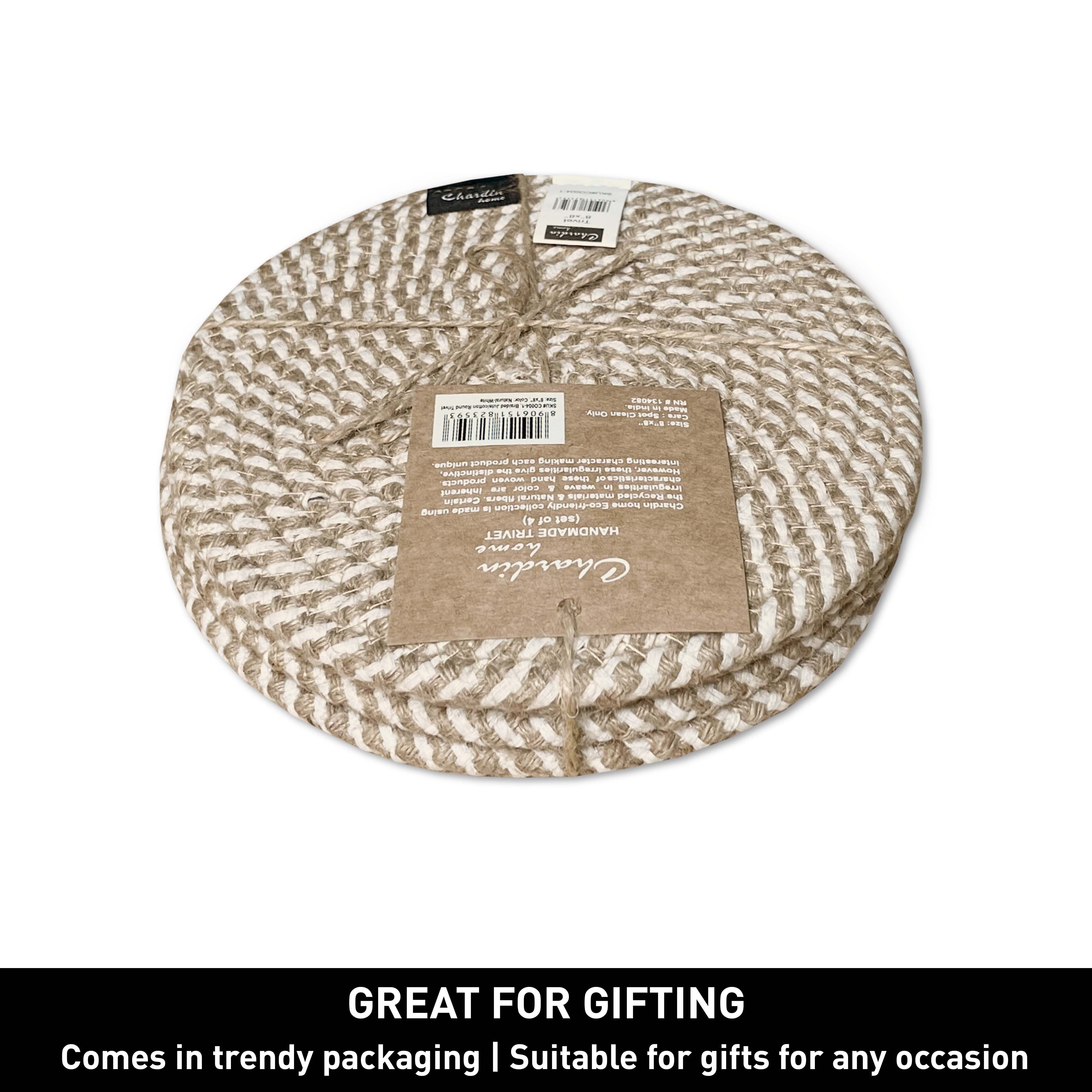 chardin home - Wholesale Trivet - Braided Jute/Cotton Trivets -Natural Jute-8 Inch - Set of 41