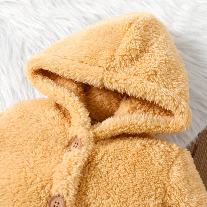 PatPat - Vendita all'ingrosso Tutina - Neonati - Tuta con cappuccio a maniche lunghe in tinta unita spessa Fuzzy da bambina4