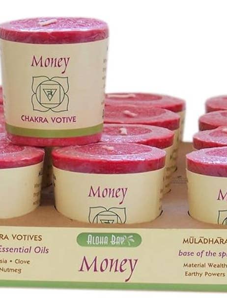 Bougies votives Chakra : Racine, Argent, plateau de 12 pour la vente par Sansaara Living