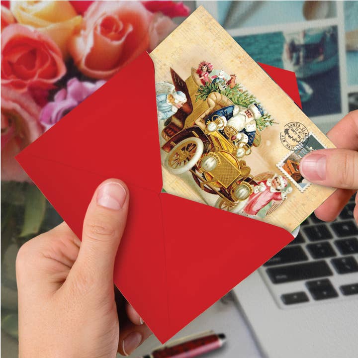 NobleWorks - Venta al por mayor Tarjetas de Navidad - Tarjeta de Navidad (tarjeta individual), postales de Papá Noel, coche