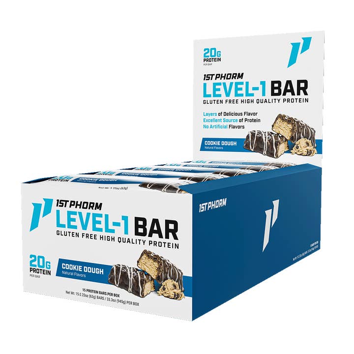 Level-1 Protein Bar, Chocolate Chip Cookie Dough - 15 Bars/Carton, 6 Cartons (90 Bars) for wholesale by 1st Phorm