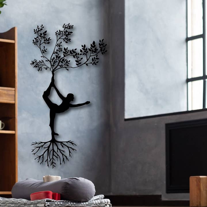 Decoración de pared de metal para árbol de yoga, signo de árbol de la vida para venta al por mayor de benjashop