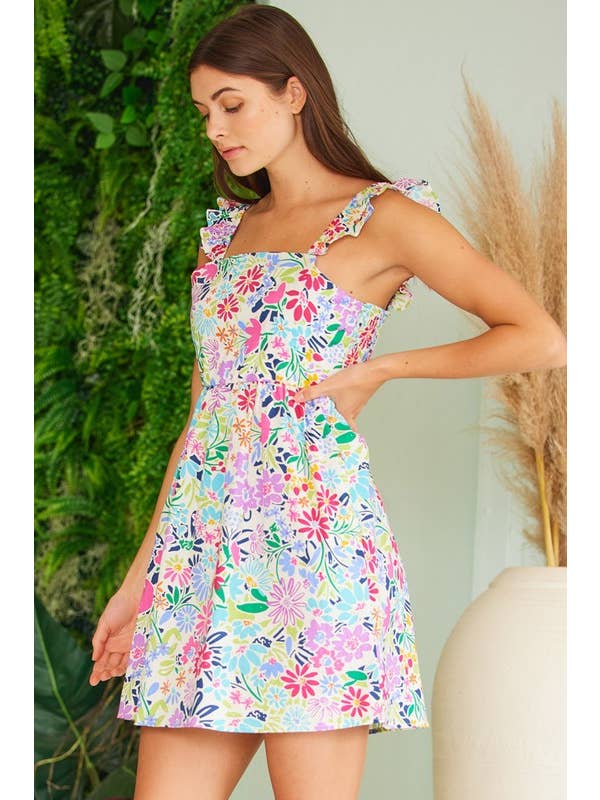 FSL Apparel - Wholesale Dress - Women's - SD4408 - FLORAL PRINT COTTON POPLIN DRESS
