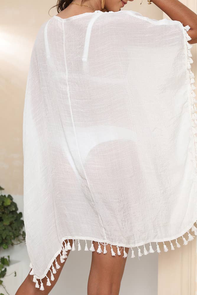 UNISHE - Wholesale Kimono - Women's - Plain Crochet Fringe Hem Kimono OYM0497