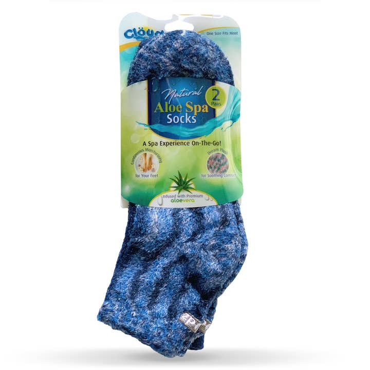 Cloudz - Wholesale Socks - Unisex - Cloudz Natural Aloe Vera Spa Socks - Assorted Blue (2 Pair)1
