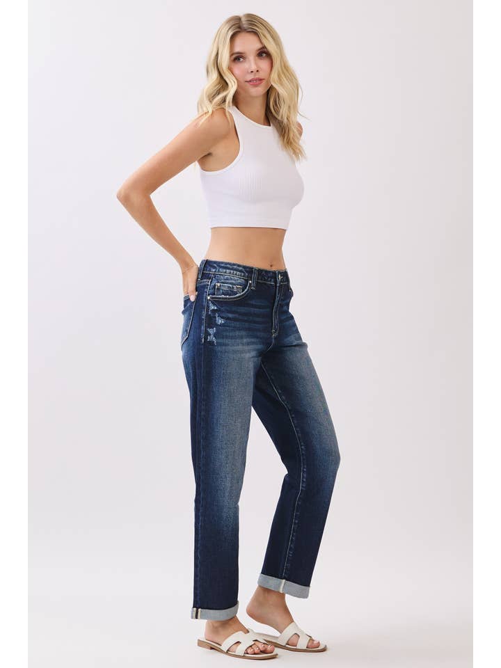 Petra153 - Wholesale Jeans - Women's - P1559X-DK HIGH RISE COMFORT BAGGY STRAIGHT W/ CUFFED HEM6