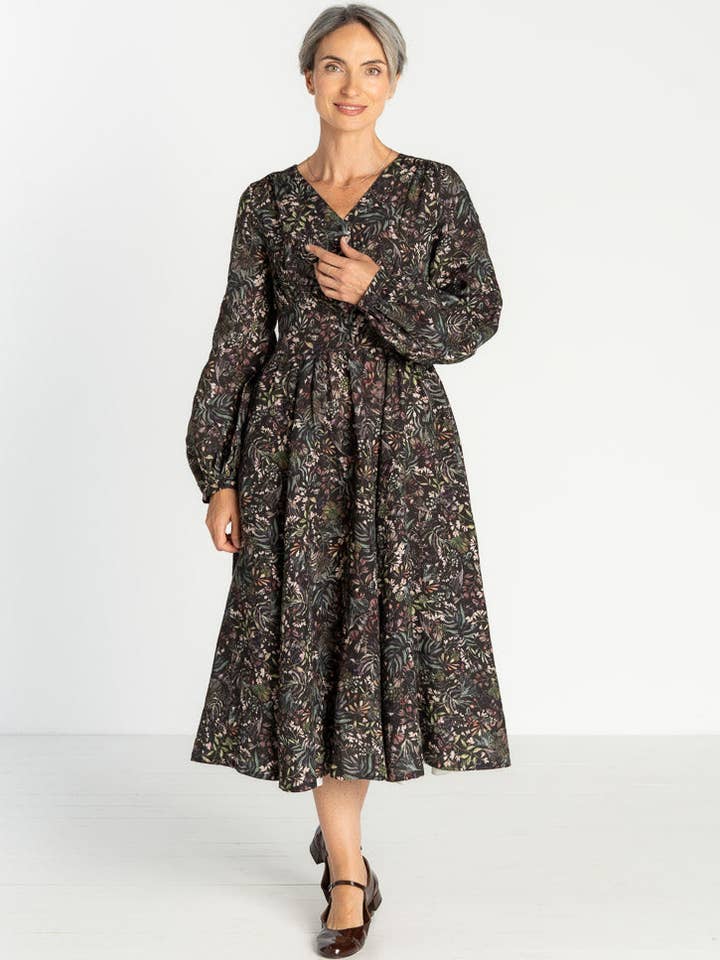 Diane – Leinen-Midikleid mit V-Ausschnitt für den Großhandel von Son de Flor