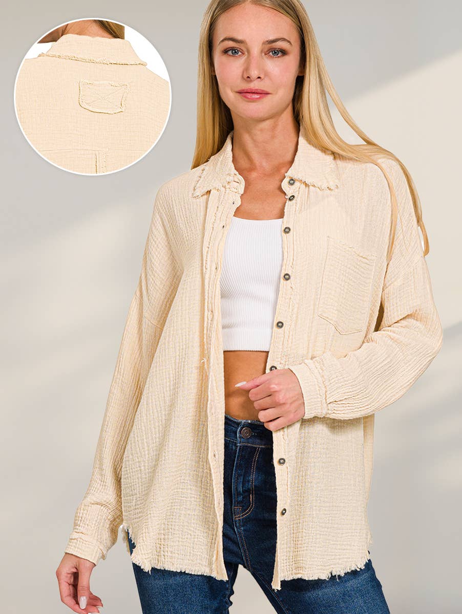 42POPS – Engroshandel Skjorte med buttondown – til kvinder – .OVERSTØRRELSE SKJORTE MED RÅ KANT OG BAGPATCH13