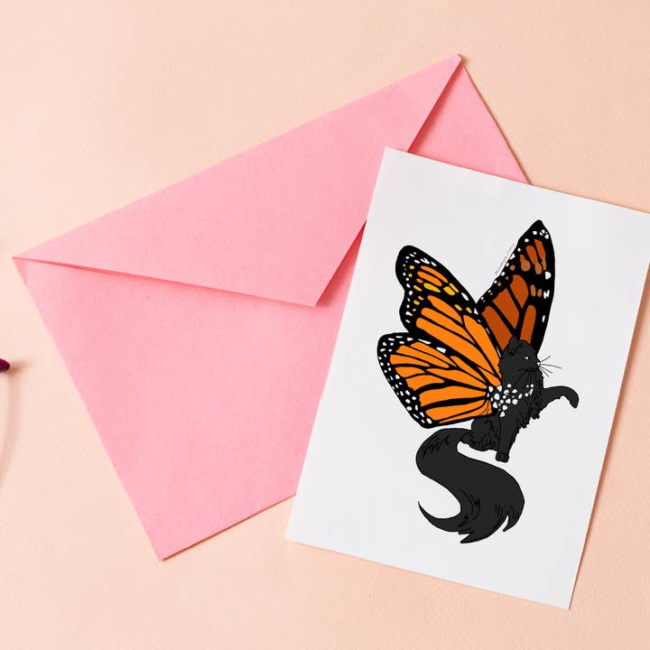 Monarch Kitten Greeting Cards | Blank Inside, 5.5” x 4” for wholesale by Kristin Bergene Creative LLC