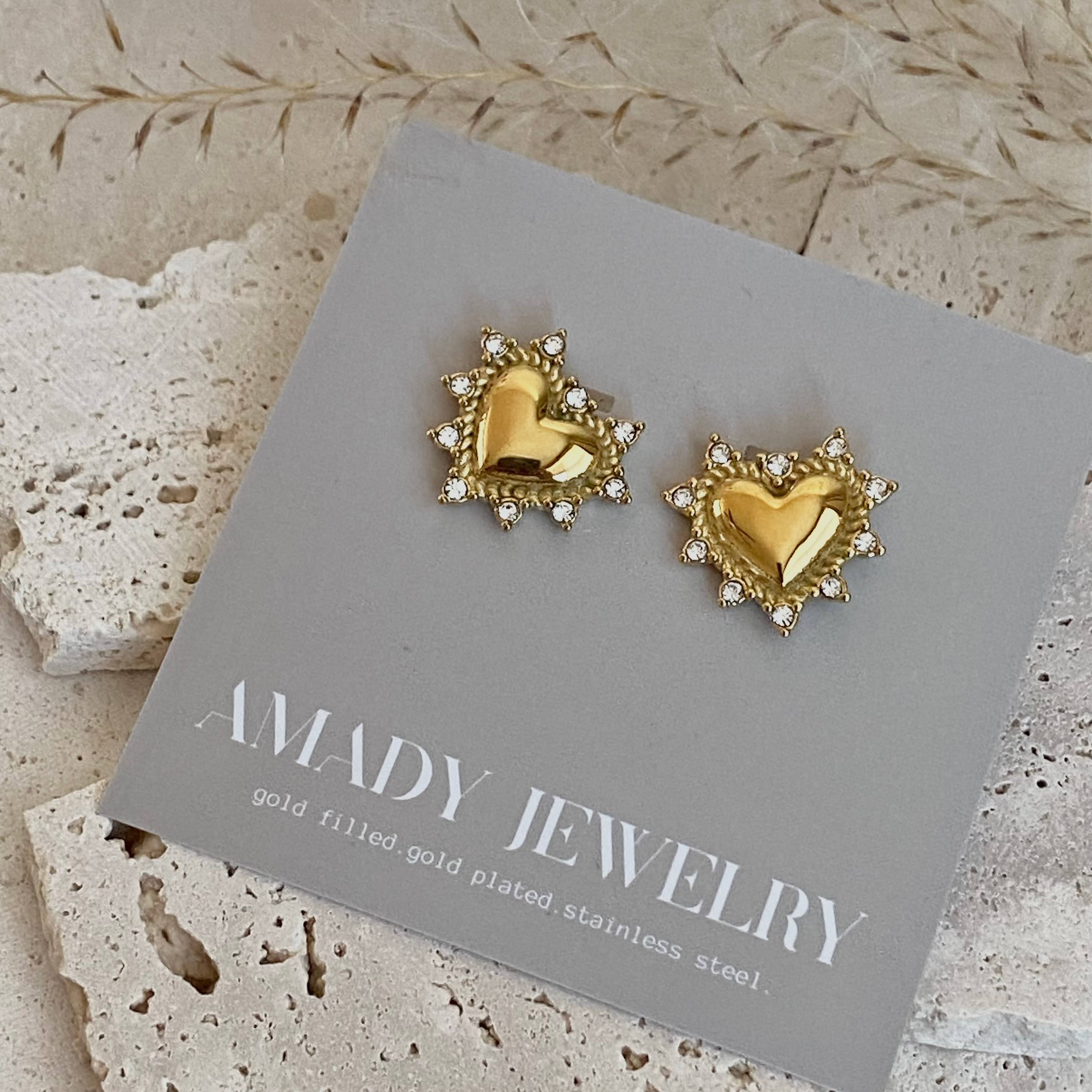 Amady Jewelry - Vendita all'ingrosso Orecchini a bottone - Orecchini a bottone con strass a forma di cuore dichiarazione d'amore4