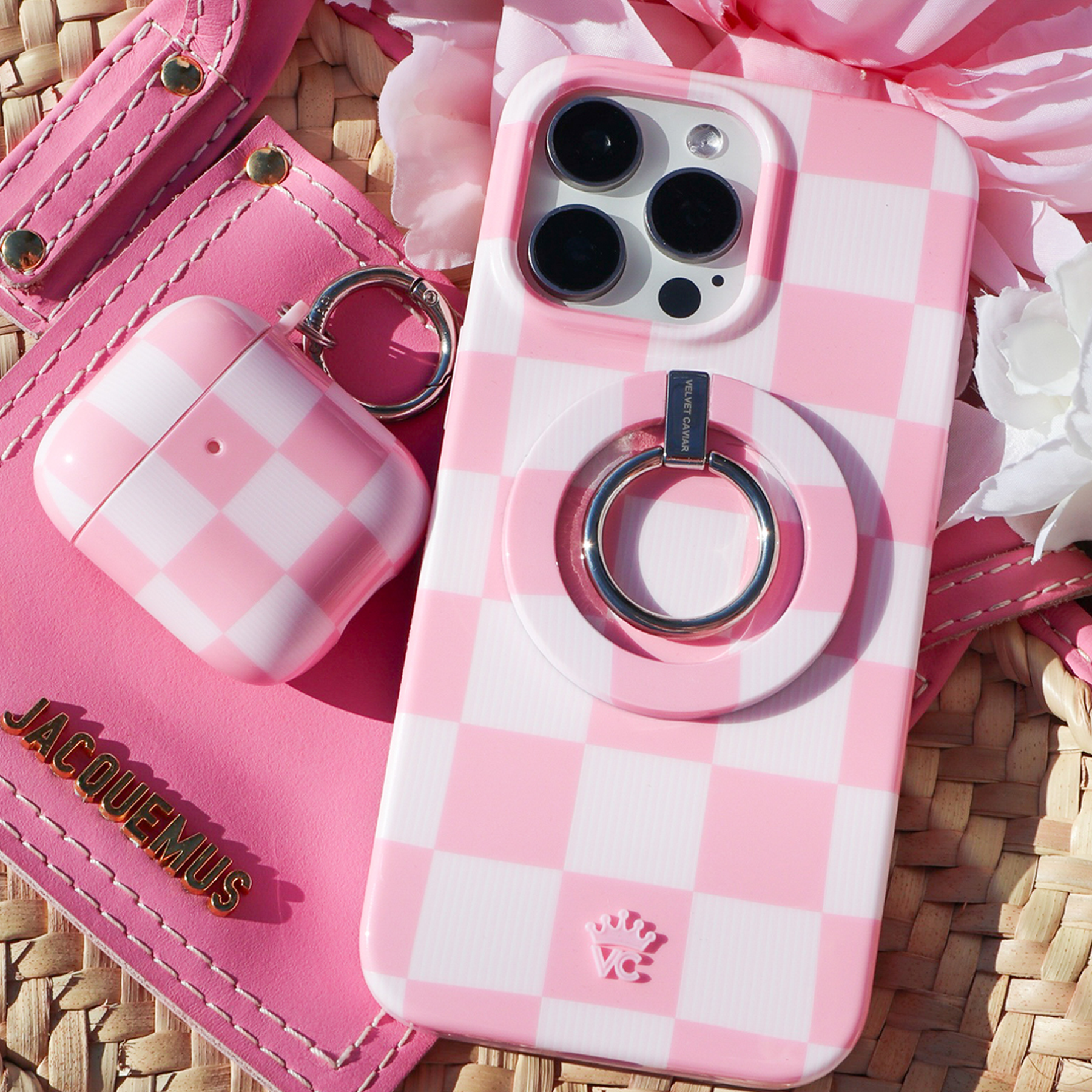 VELVET CAVIAR - Wholesale Phone Grip - Magnetic Phone Ring & Stand - Pink Vibe Checkered3