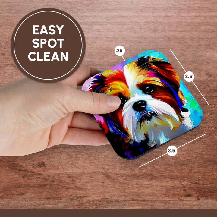 3dRose - Wholesale Coasters - 3dRose, Charming Shih Tzu dog portrait on blue and pink family friendly gift, Coaster13
