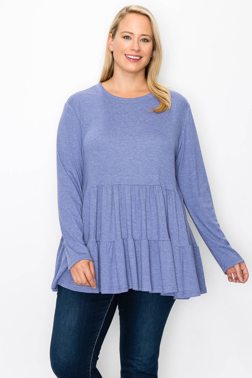 Urban Fem - Venta al por mayor Túnica - Mujer - Blusa de punto BabyDoll con volantes de manga larga para mujer de talla grande9