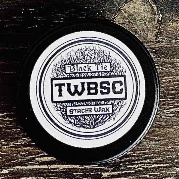 Mustache Wax- Black Tie for wholesale by Tumbleweed Beard & Stache Co.