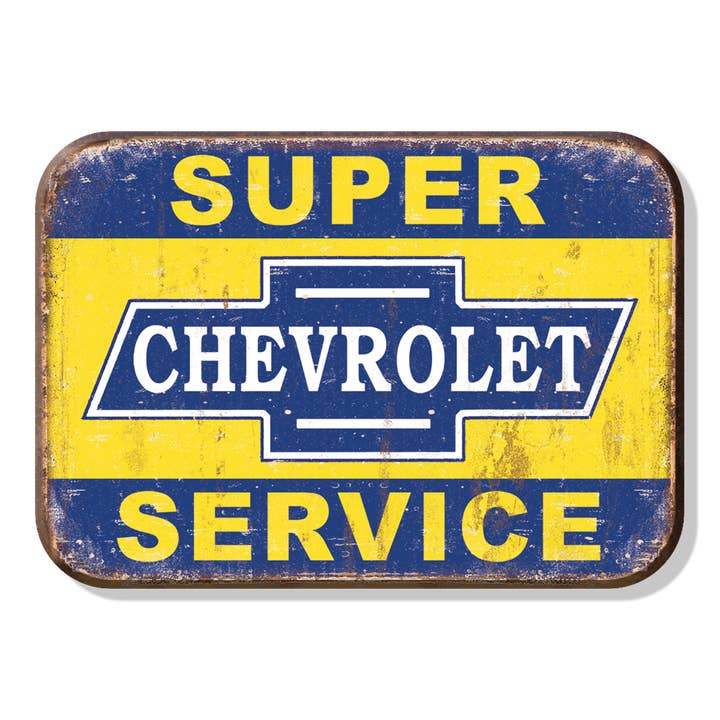 Magnet: Super Chevy Service Metal wrapped with printed media for wholesale by Desperate Enterprises