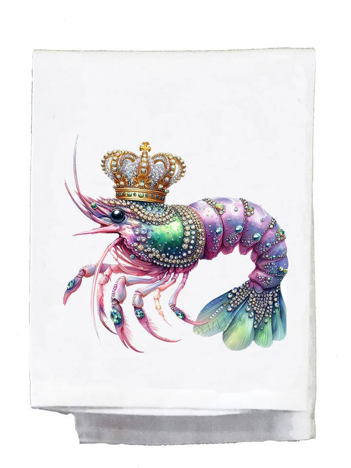 Dish Towel, Mardi Gras, Shrimp with crown for wholesale by Sassy Talkin