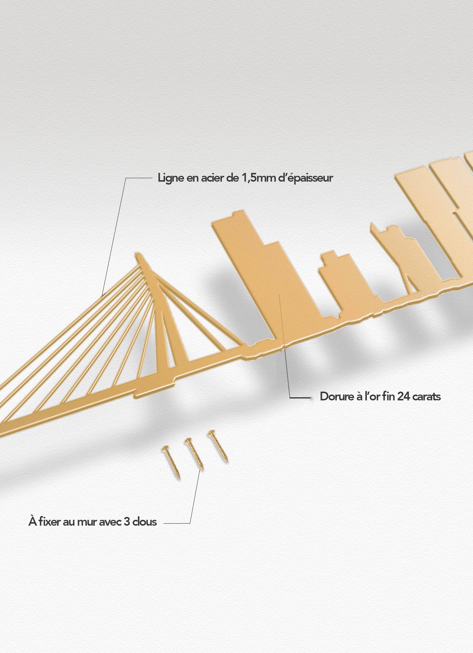 The Line – Großhandel 3D-Wandkunst – Wanddekor — Skyline von Rotterdam — Gold (50 cm)3