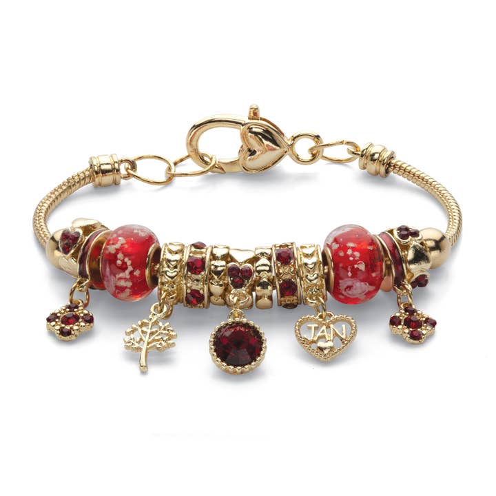 Simulated Birthstone Beaded Charm Bracelet in Goldtone for wholesale by PalmBeach Jewelry