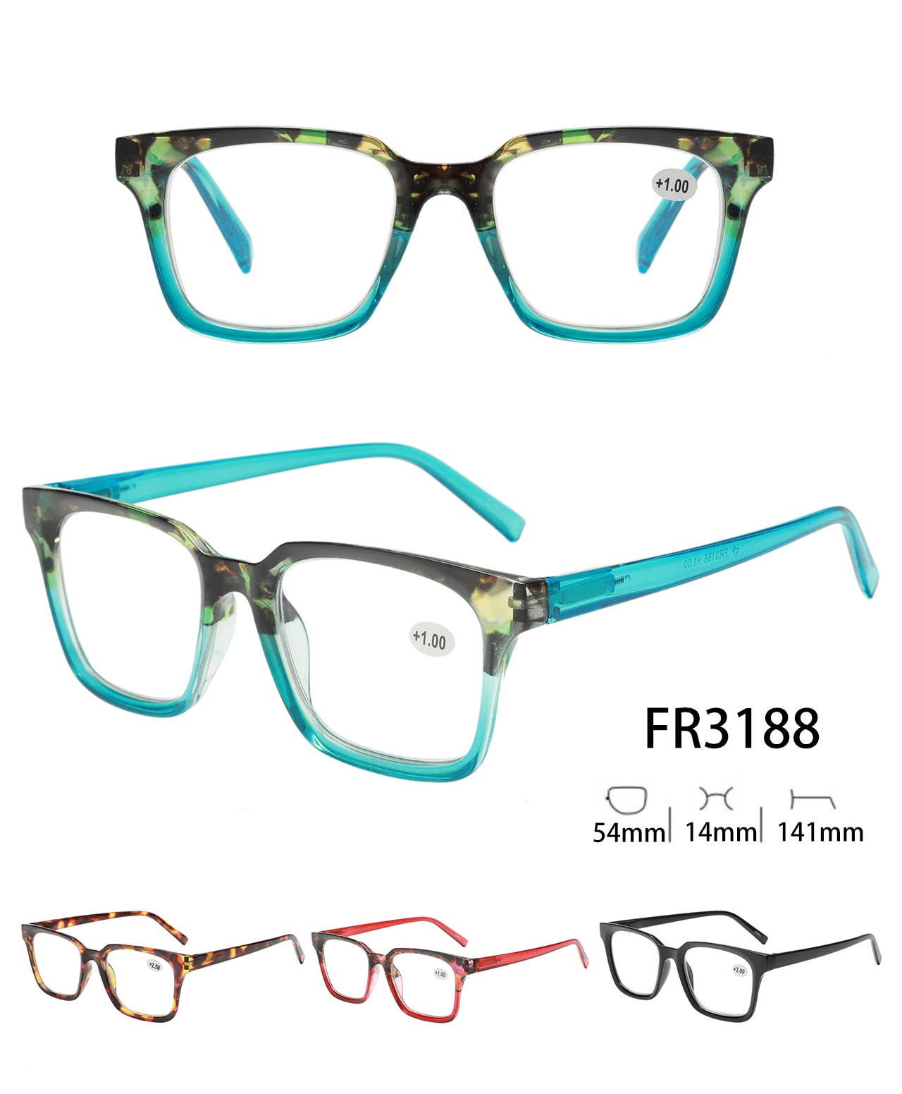 Prime Opticals - Wholesale Eyeglasses – Unisex - FR3188, Large Frame Colorful Readers/Reading Glasses