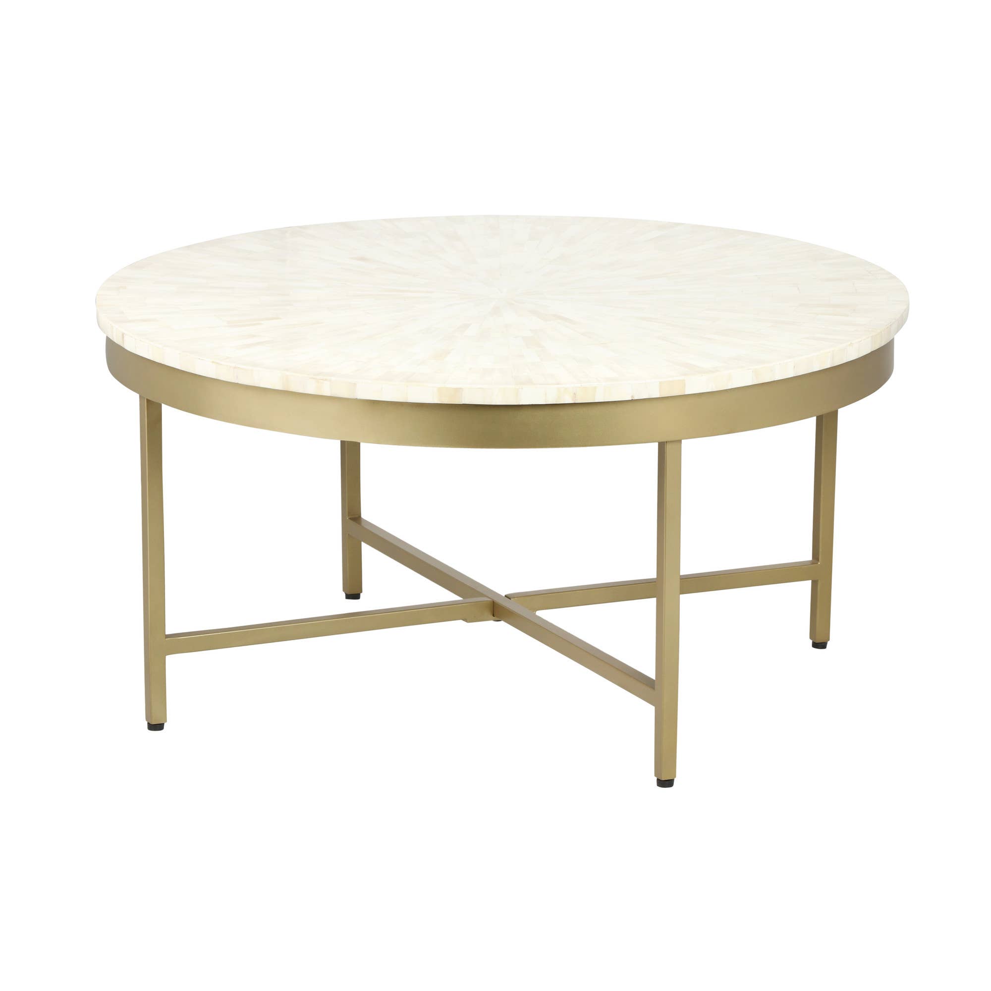 HomeRoots - Wholesale Coffee Table - 18" Ivory And Gold Wood And Steel Round Coffee Table3