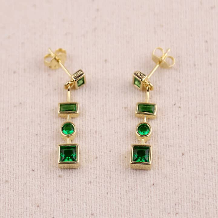 GoldFi - Wholesale Dangle Earrings - 18k Gold Filled Emerald Green Dangling Shapes Earring2