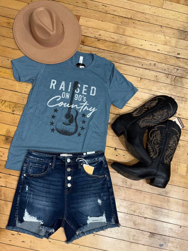 Raised on 90's Country Guitar Tee for wholesale by Ohio Roots Printing