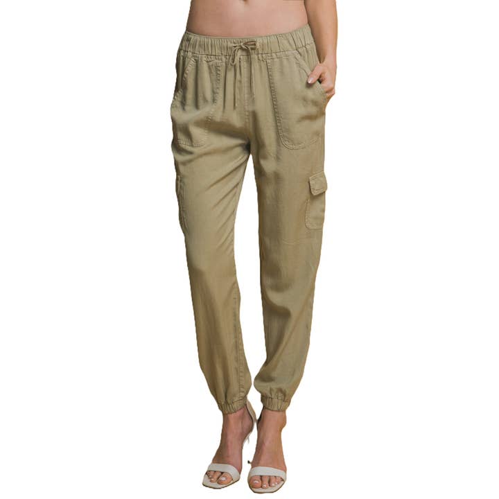 High Rise Tencel Jogger Pants with Cargo Pockets for wholesale by Blue Bunny Inc