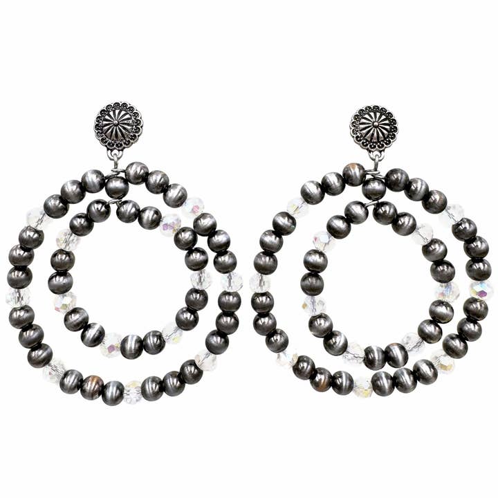 Brincos de Argola Dupla com Cristais e Missangas Navajo por atacado de Lunar Deer