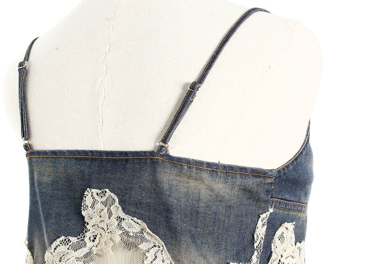 Sanyao Fashion - Wholesale Top & Short Set (NOT Loungewear) - Women's - M37 Lace-Stitched Denim Two-Piece with Suspender Shorts4