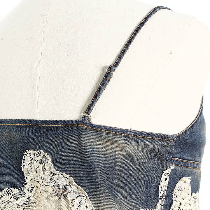 Sanyao Fashion - Wholesale Top & Short Set (NOT Loungewear) - Women's - M37 Lace-Stitched Denim Two-Piece with Suspender Shorts4