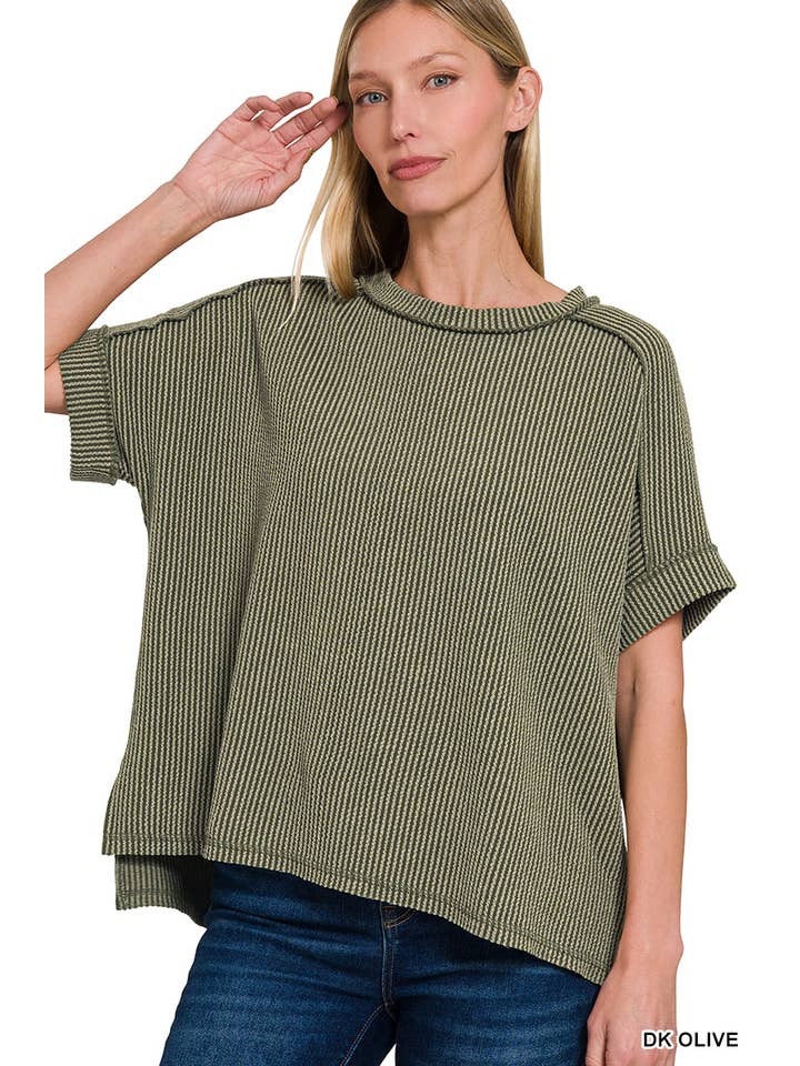 42POPS – wholesale Stickad topp - Dam – .Corded Rib Kortärmad Topp med Rå Kant52