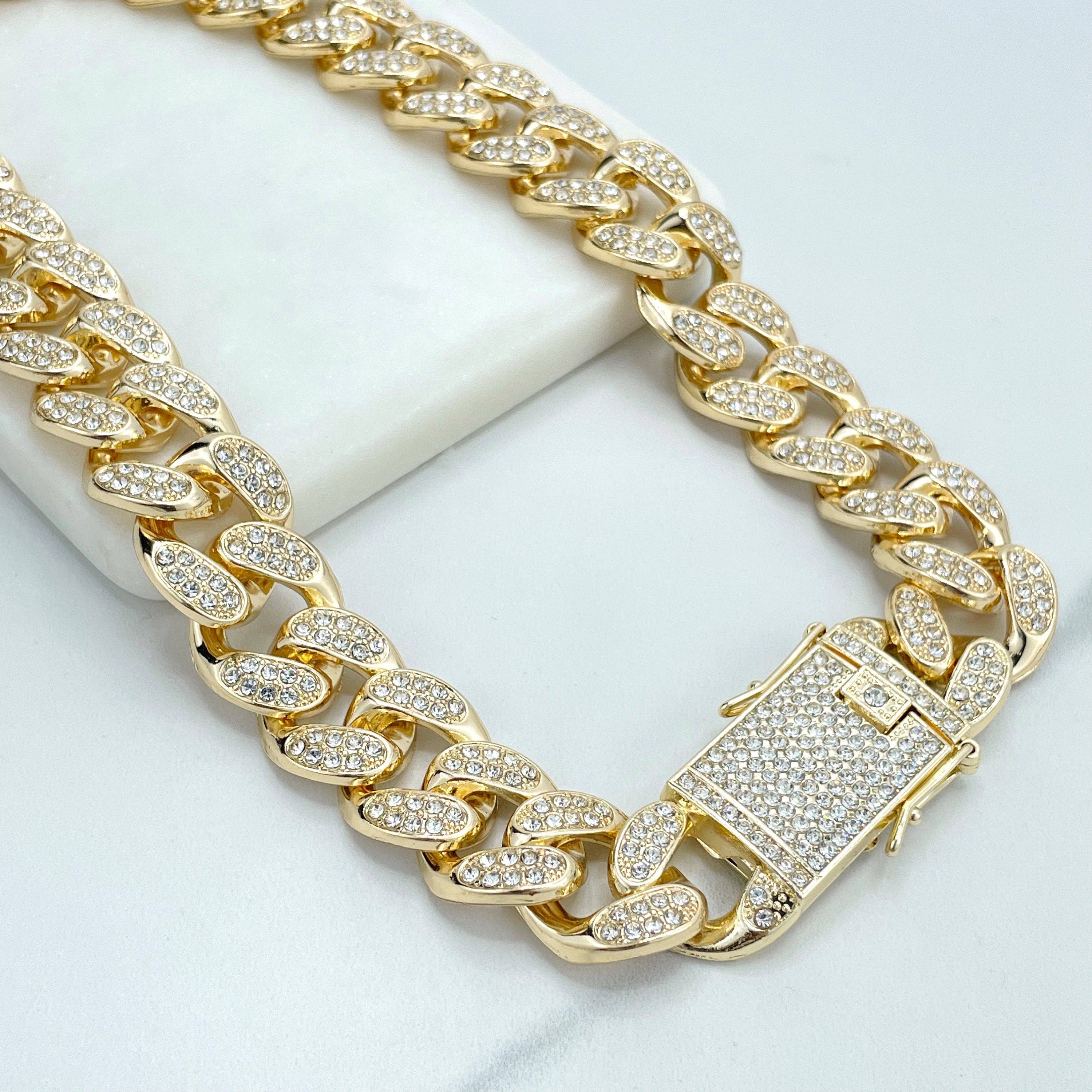 DIJU Jewelry - Wholesale Jewelry Set - 14k Gold Filled, Iced Miami Cuban Link, Double Safety Lock Box Cubic Zirconia, Chain, Bracelet, Earrings & Ring Set, Wholesale Jewelry3